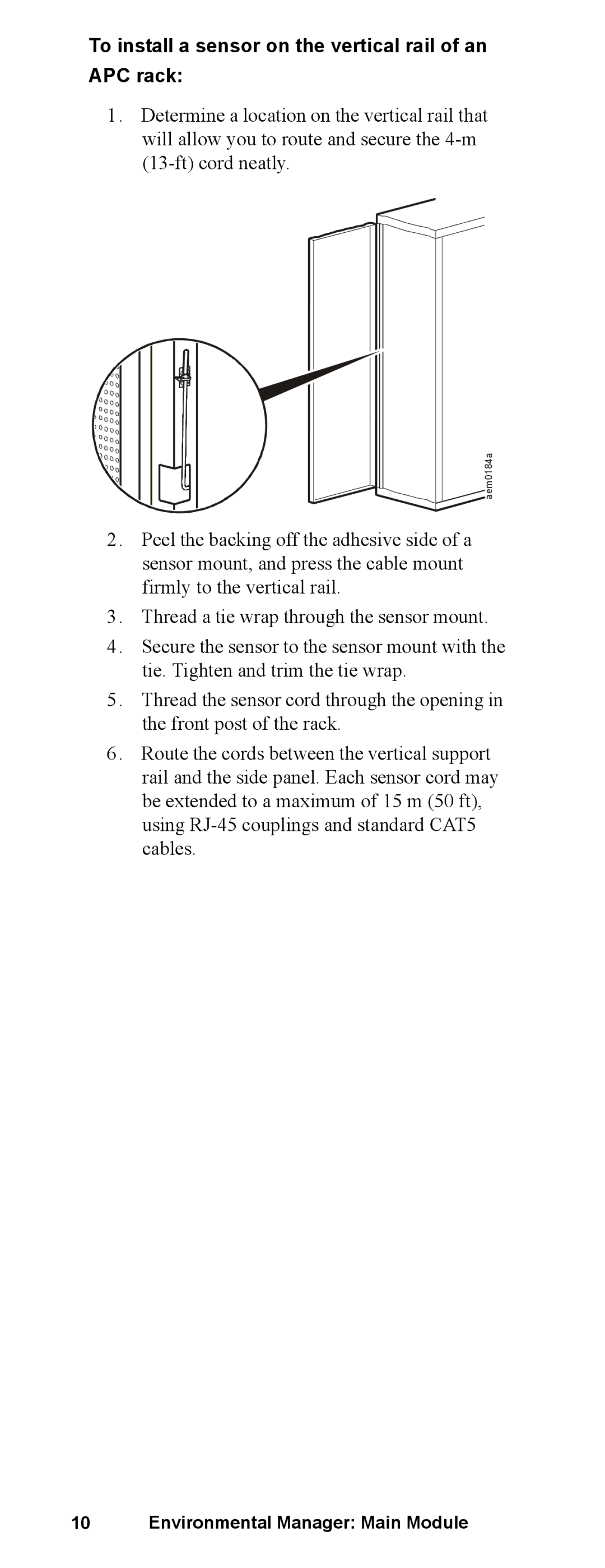 APC AP9340 manual To install a sensor on the vertical rail of an APC rack 