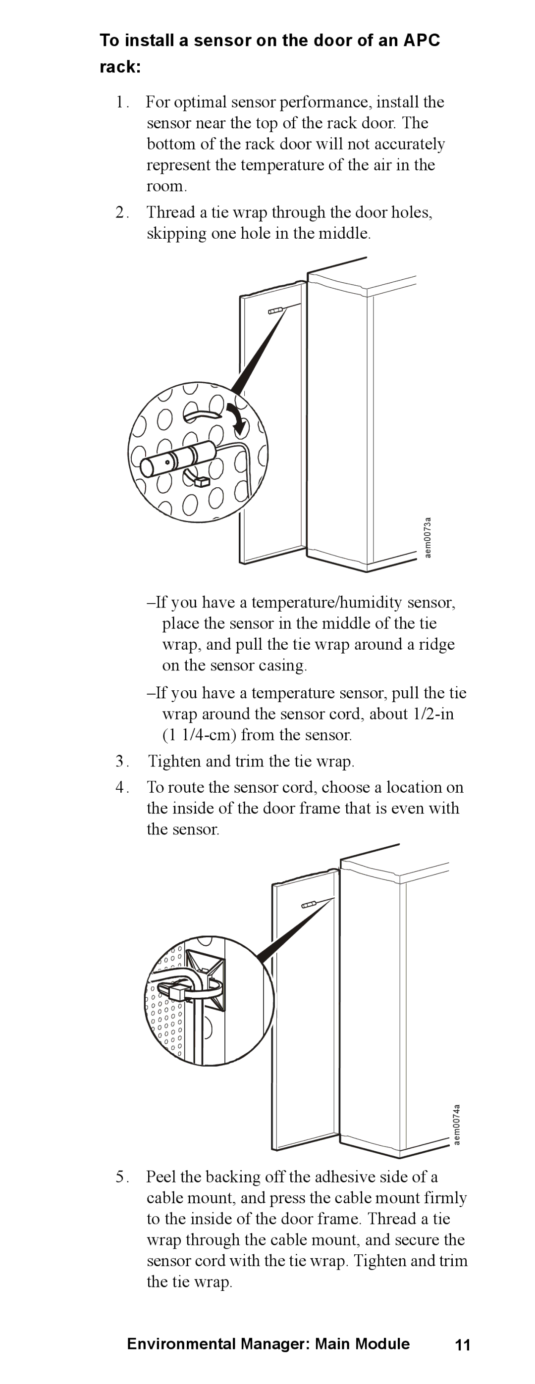 APC AP9340 manual To install a sensor on the door of an APC rack 