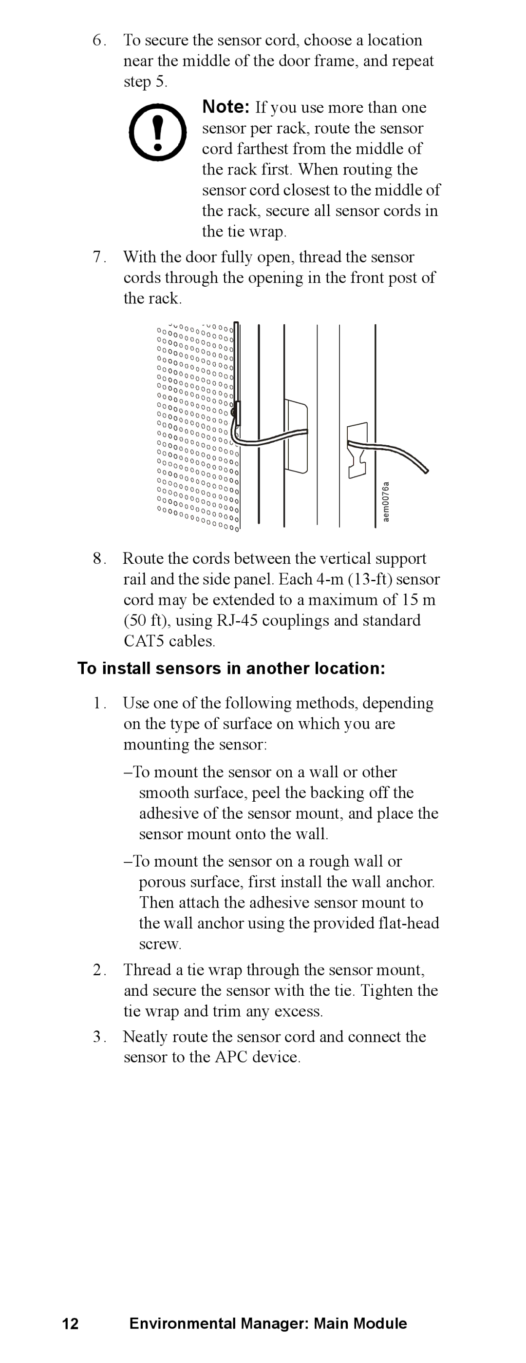 APC AP9340 manual To install sensors in another location 