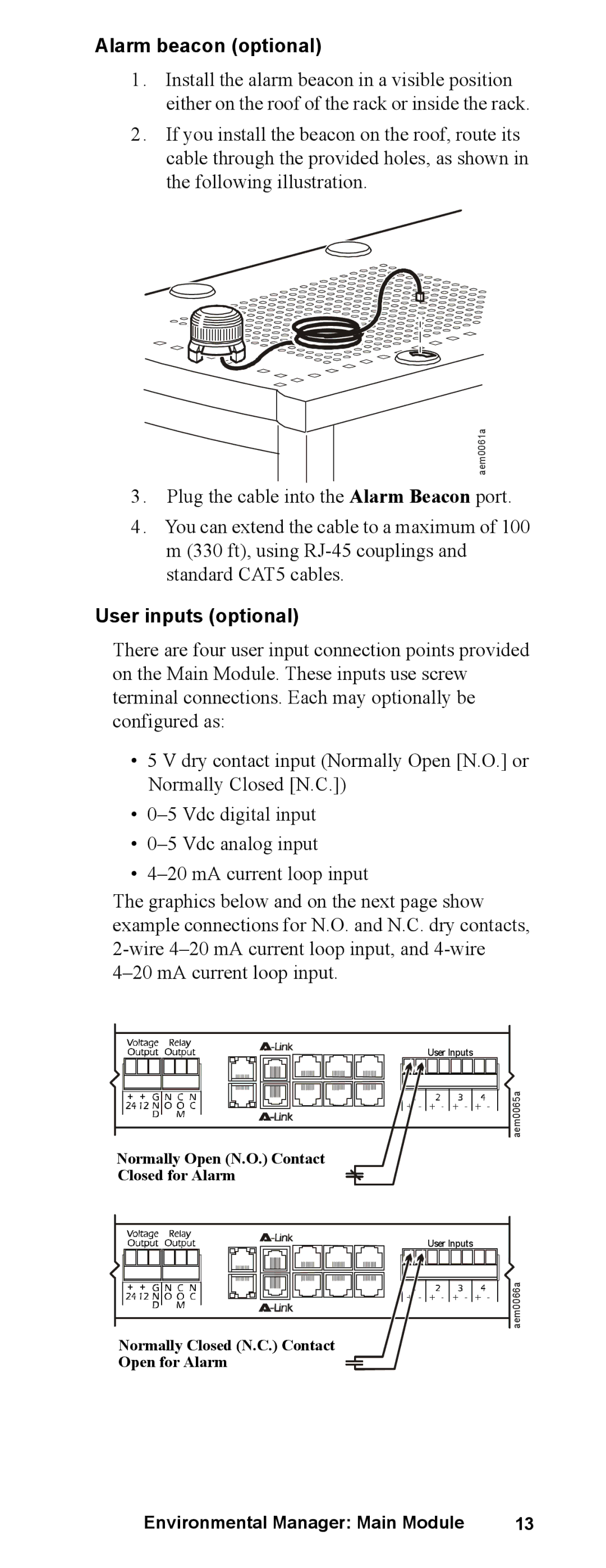 APC AP9340 manual Alarm beacon optional, User inputs optional 