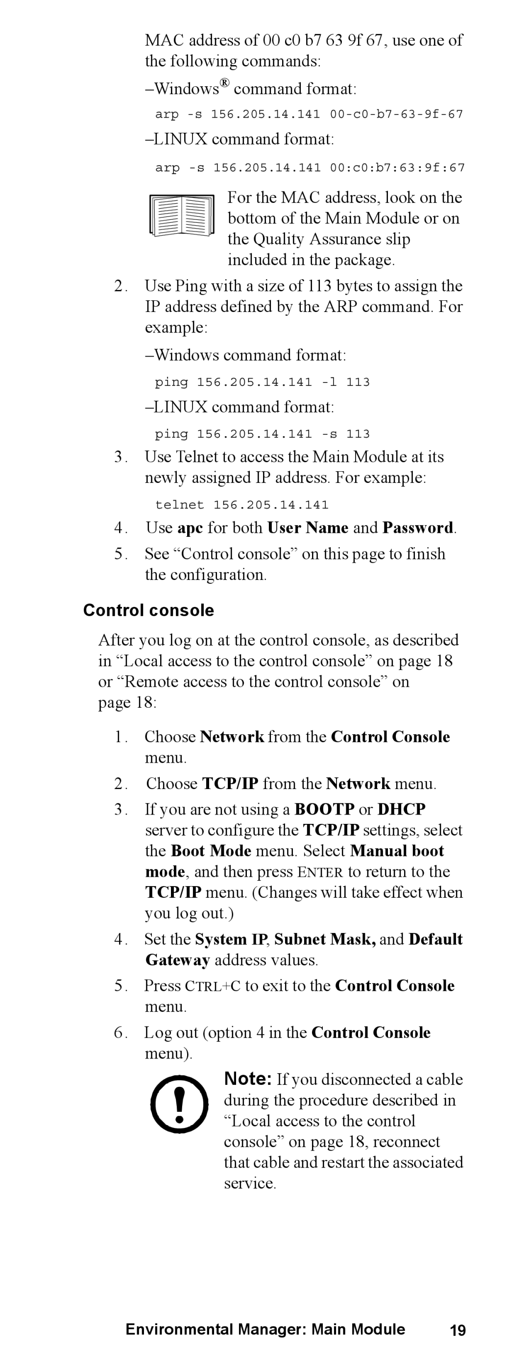 APC AP9340 manual Control console, Choose Network from the Control Console menu 