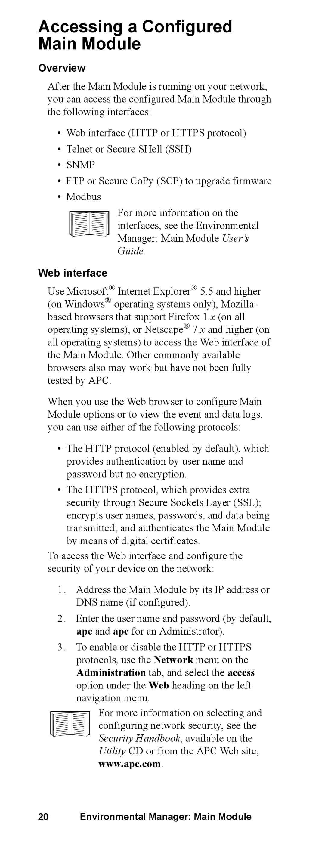 APC AP9340 manual Accessing a Configured Main Module, Web interface 