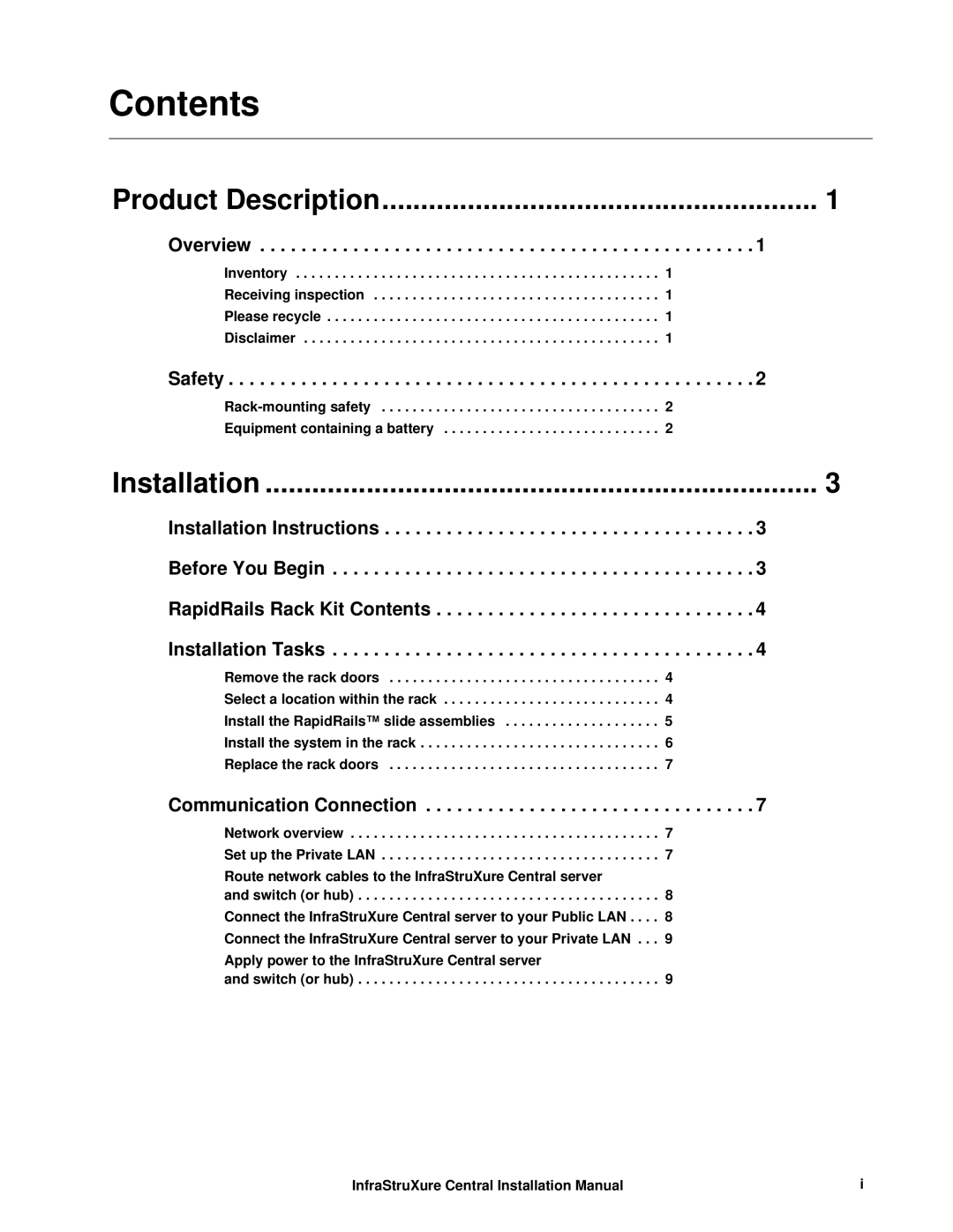 APC AP9470, AP9475, AP9465 installation manual Contents 