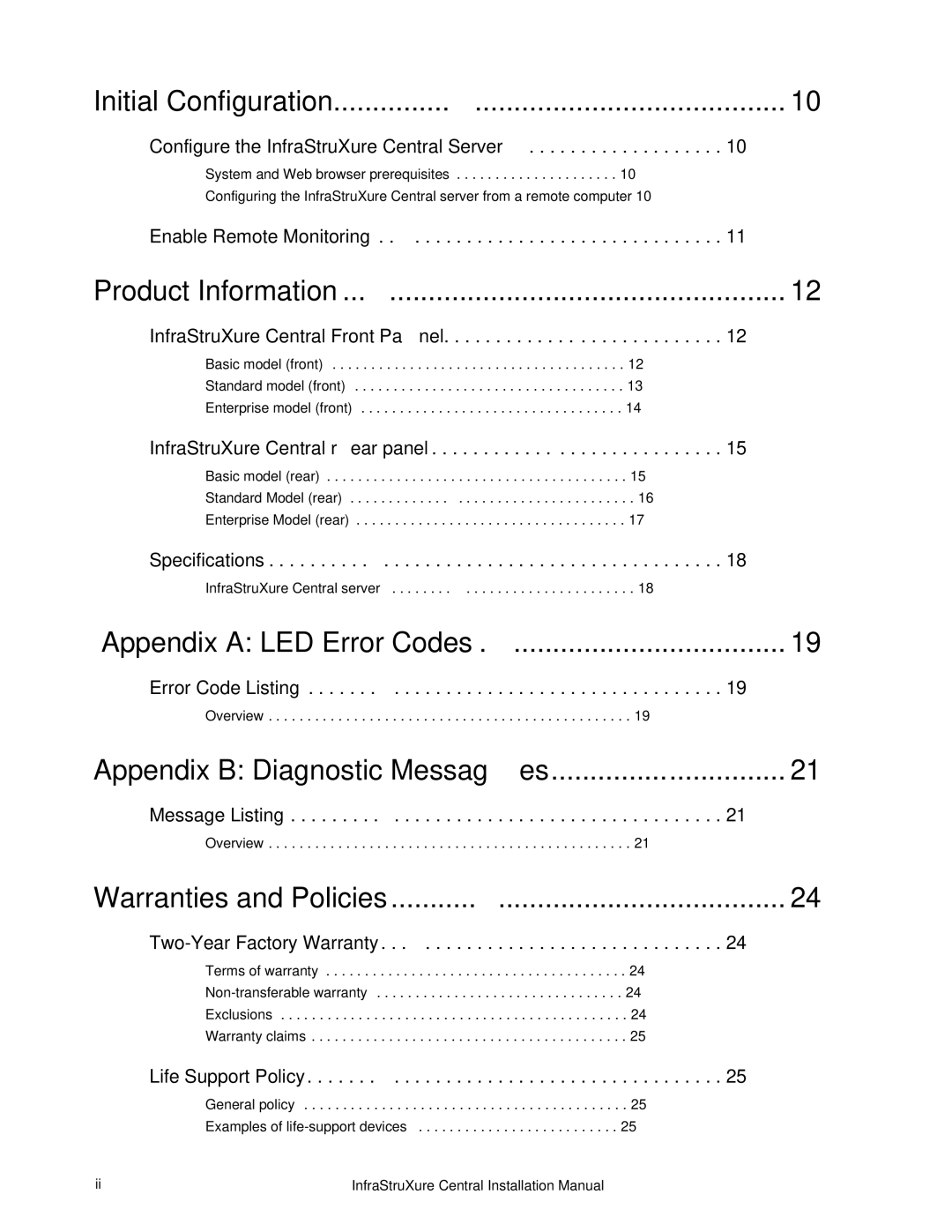 APC AP9475, AP9470, AP9465 installation manual Appendix B Diagnostic Messages 