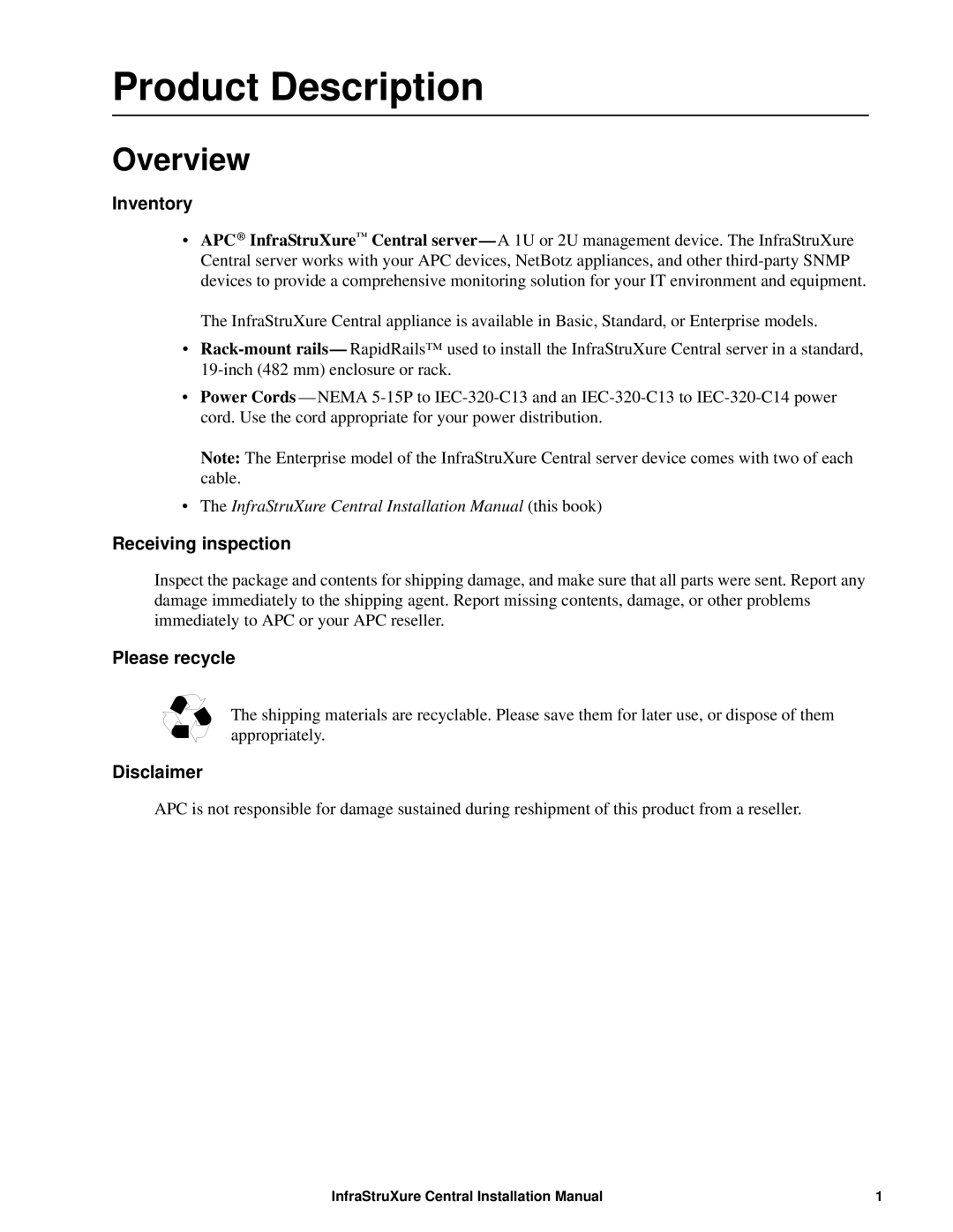 APC AP9465, AP9470, AP9475 installation manual Product Description, Overview 