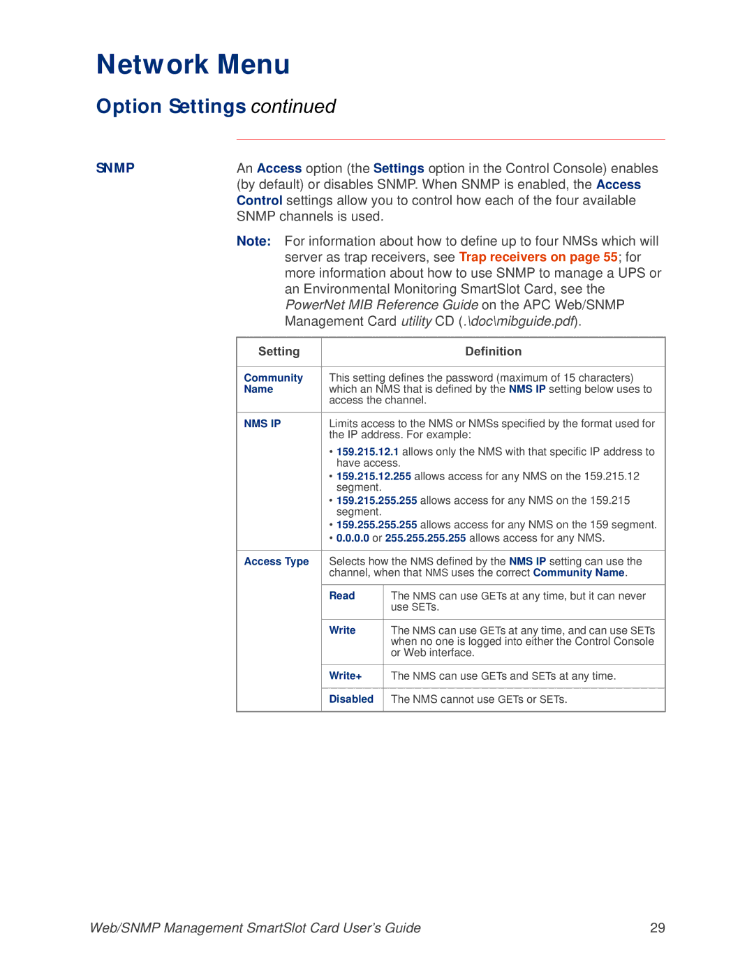 APC AP9606 manual Setting Definition 