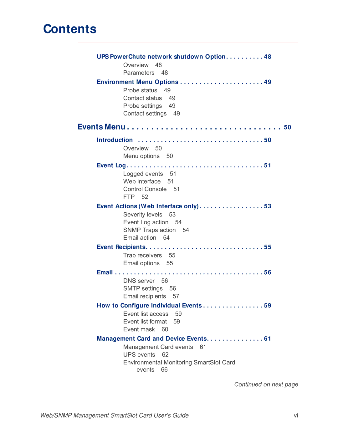 APC AP9606 manual Events Menu 