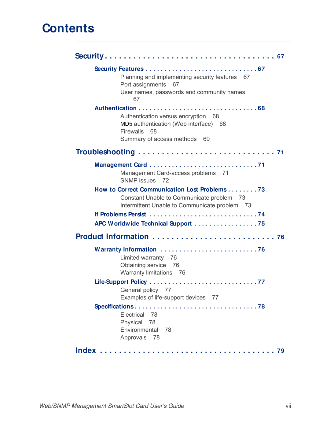 APC AP9606 manual Index 