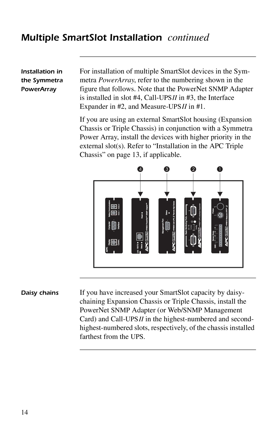 APC AP9607 manual Multiple SmartSlot Installation 