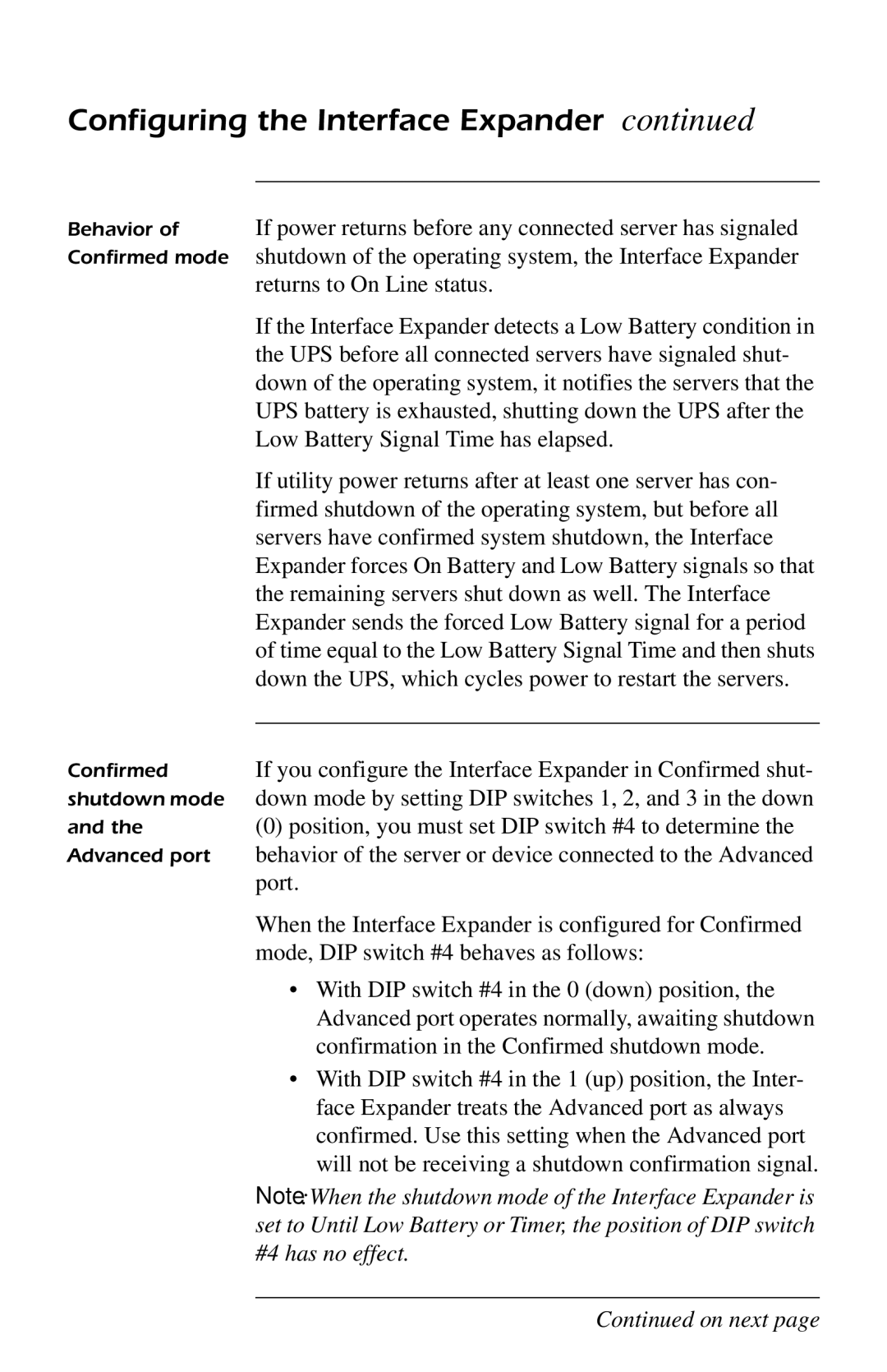 APC AP9607 manual If power returns before any connected server has signaled, Returns to On Line status, Port 