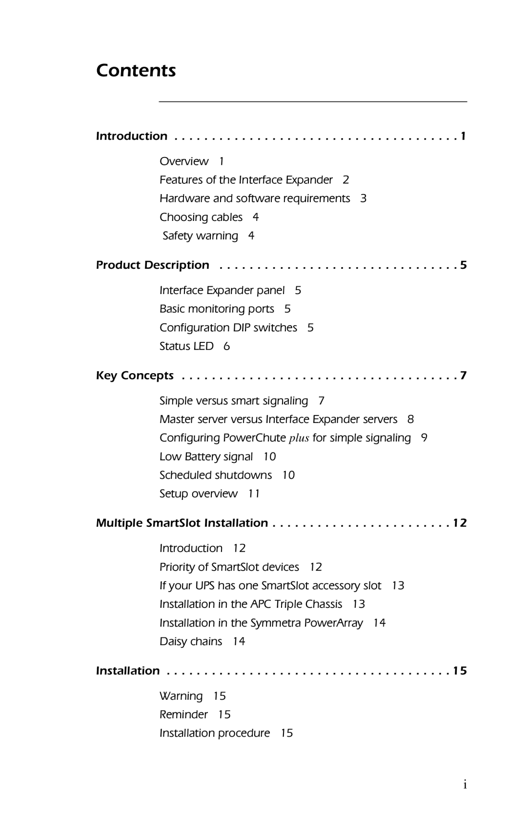 APC AP9607 manual Contents 