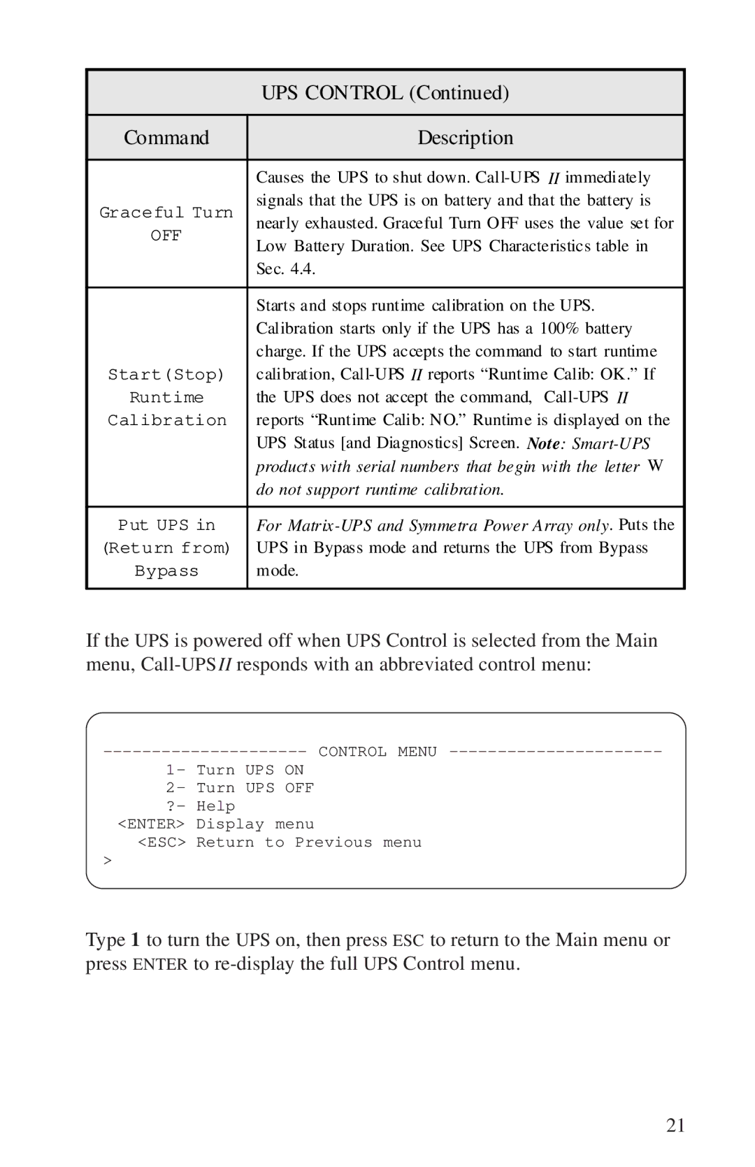 APC AP9208, AP9608 manual UPS Control 