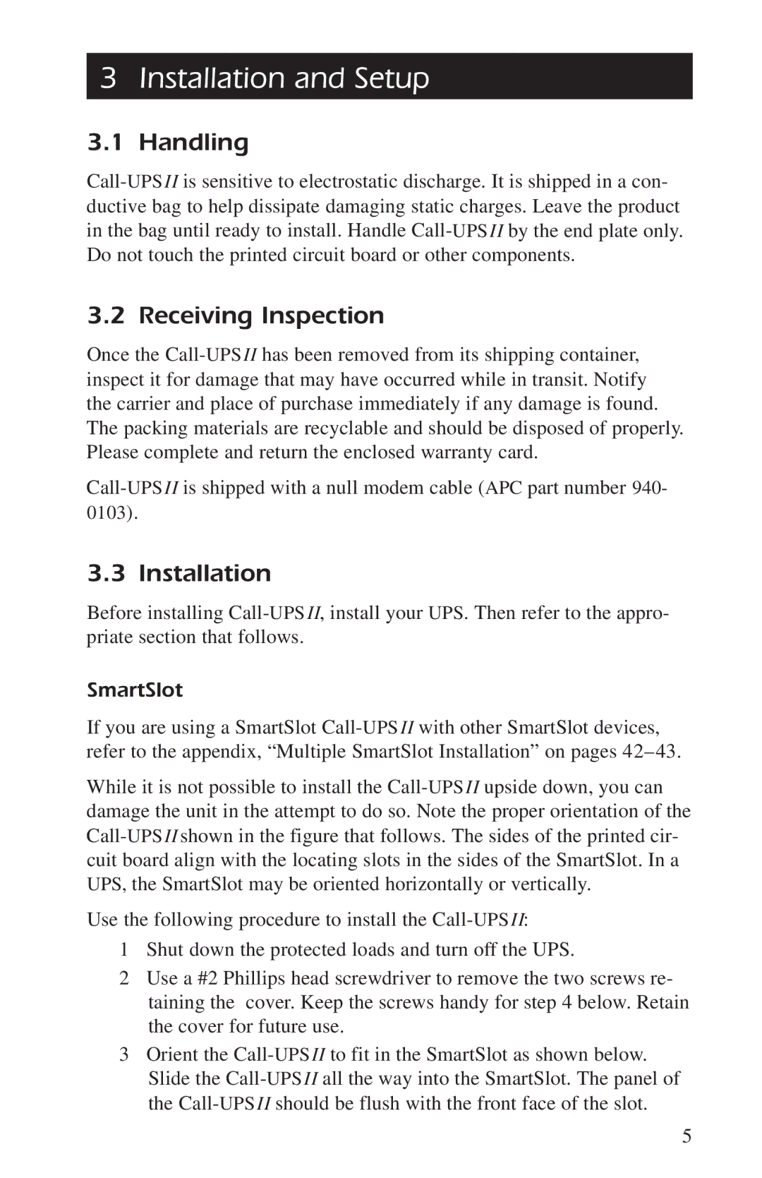 APC AP9208, AP9608 manual Installation and Setup, Handling, Receiving Inspection, SmartSlot 