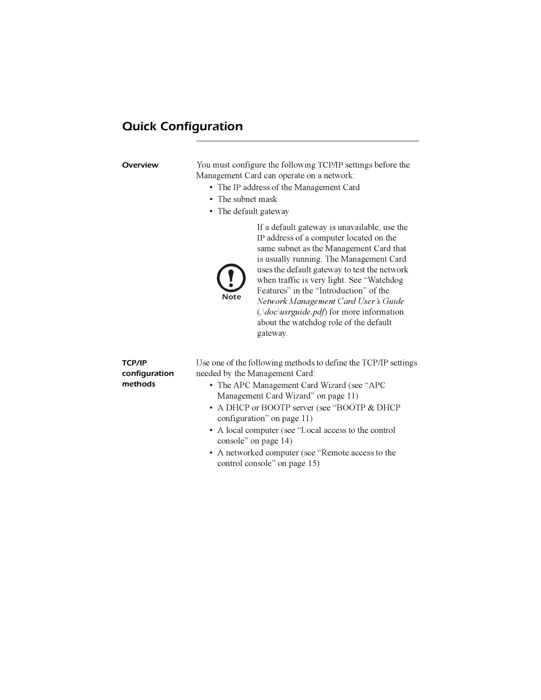 APC AP9617 quick start manual Quick Configuration 