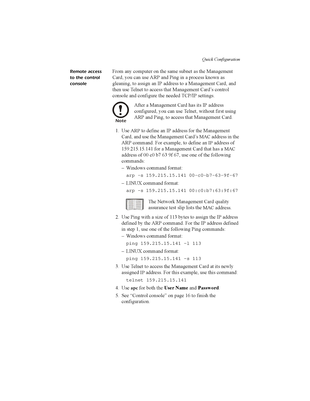 APC AP9617 quick start manual Linux command format 