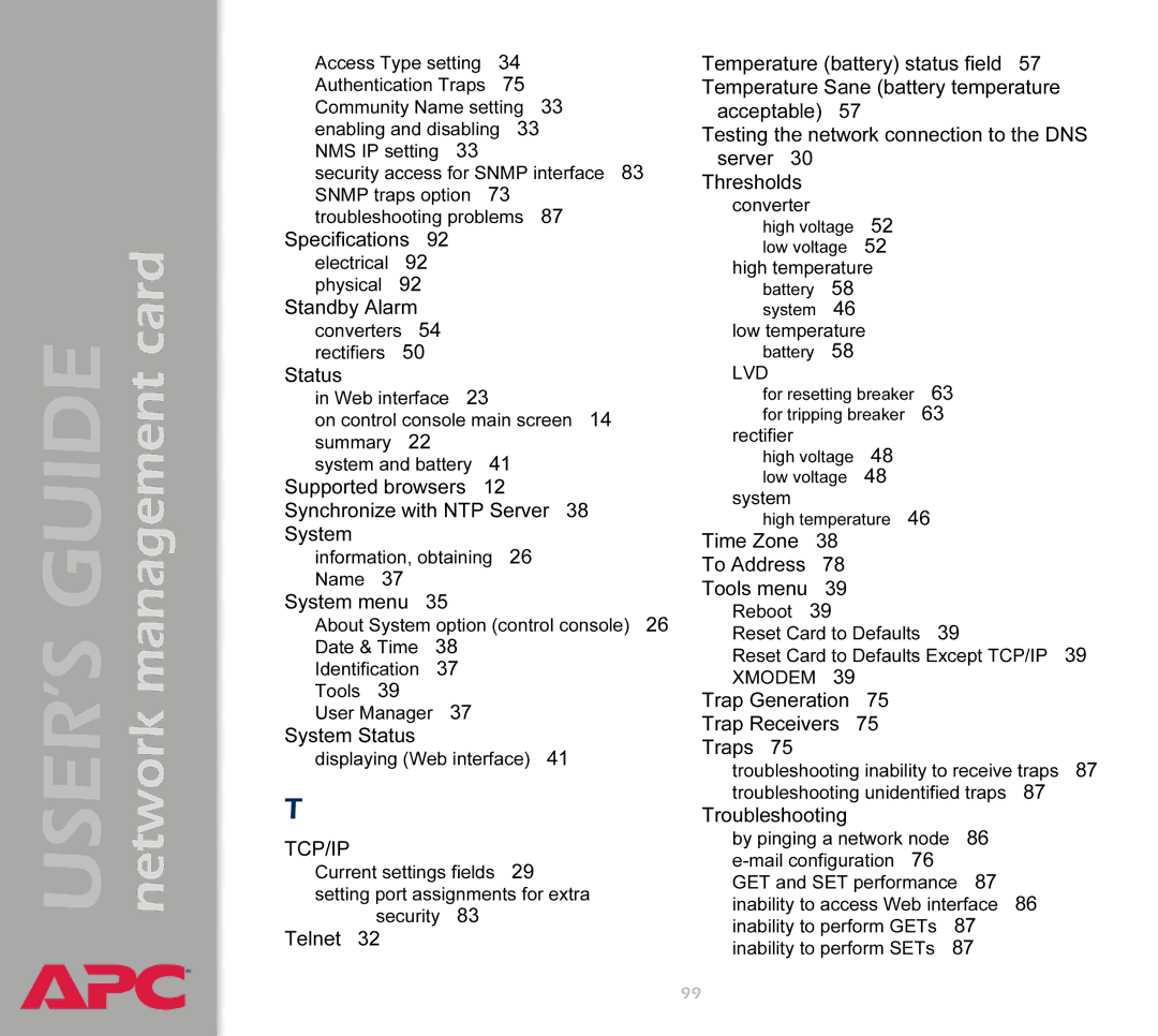 APC AP9617 manual Tcp/Ip 