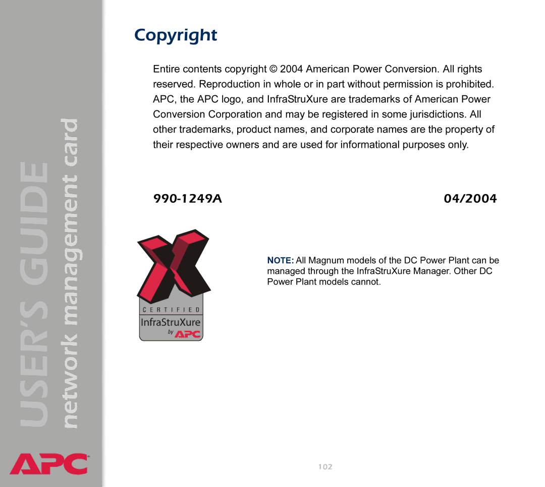 APC AP9617 manual Copyright 