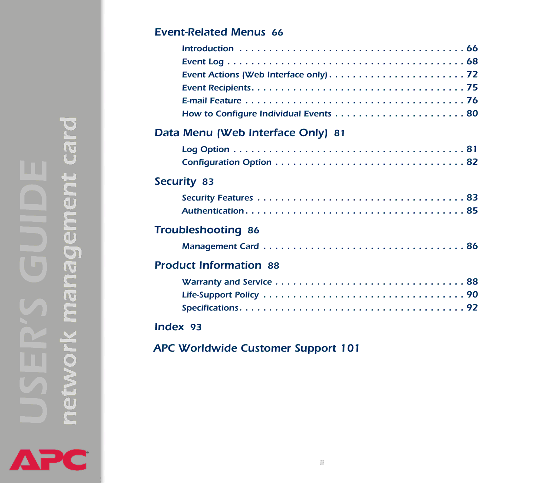 APC AP9617 manual Security 