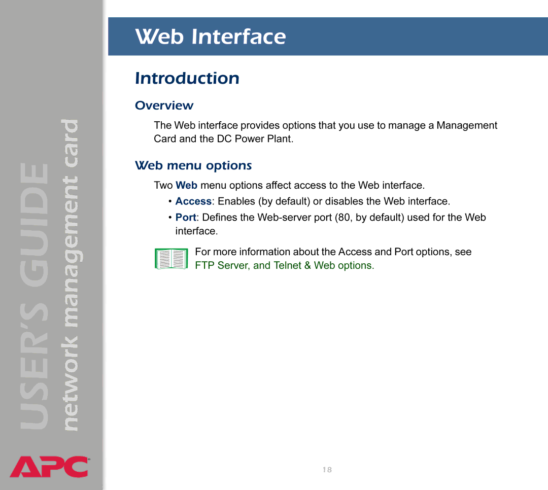 APC AP9617 manual Web Interface, Introduction, Web menu options 