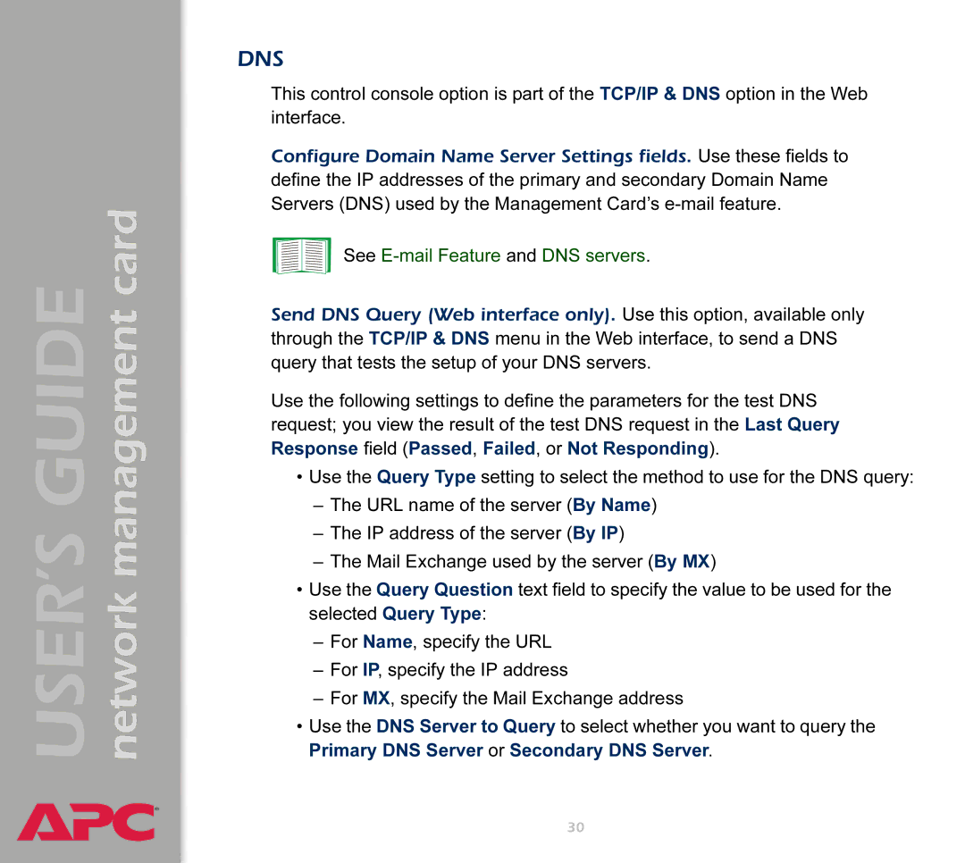 APC AP9617 manual Dns 