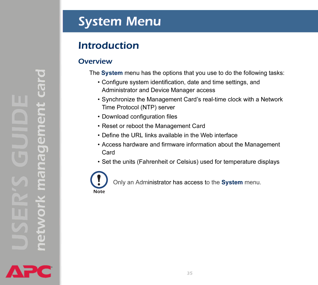 APC AP9617 manual System Menu, Introduction 