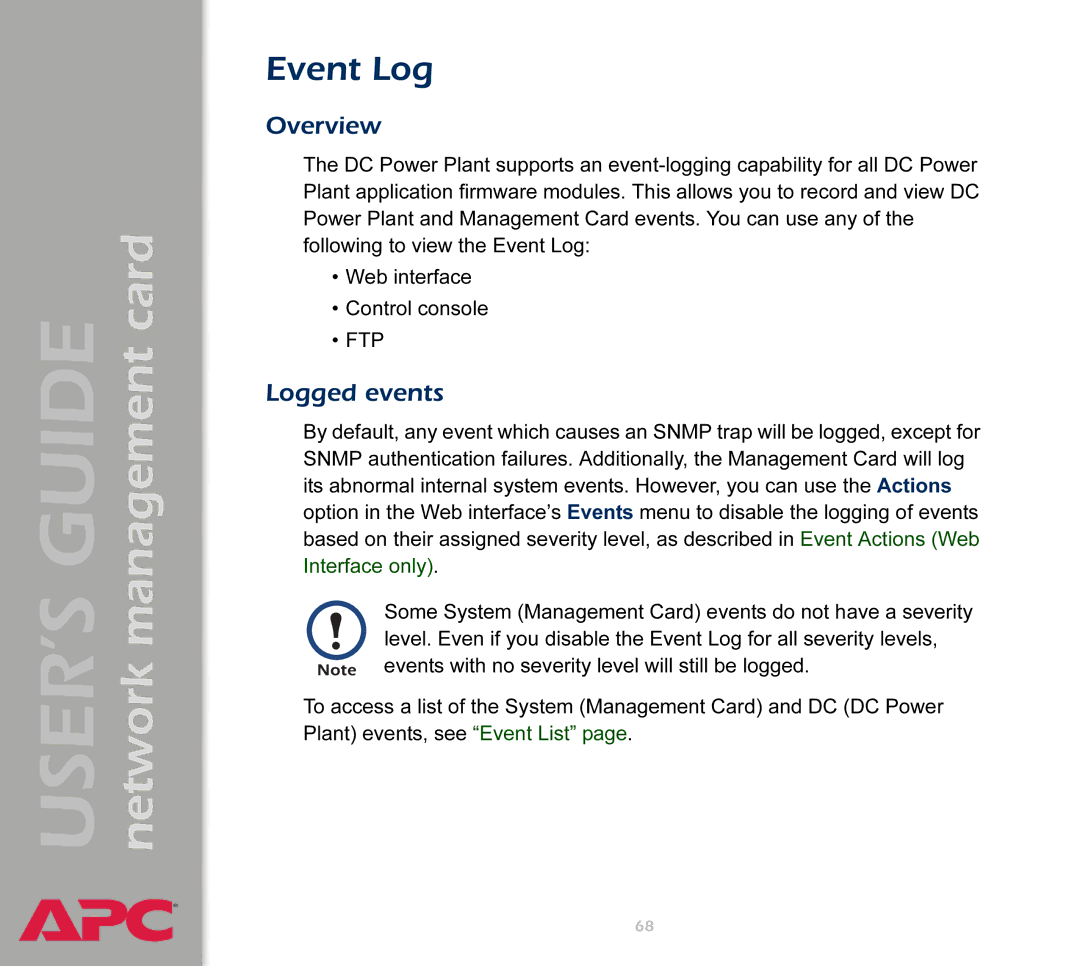 APC AP9617 manual Event Log, Logged events 