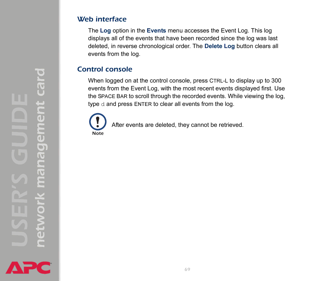 APC AP9617 manual Web interface, Control console 