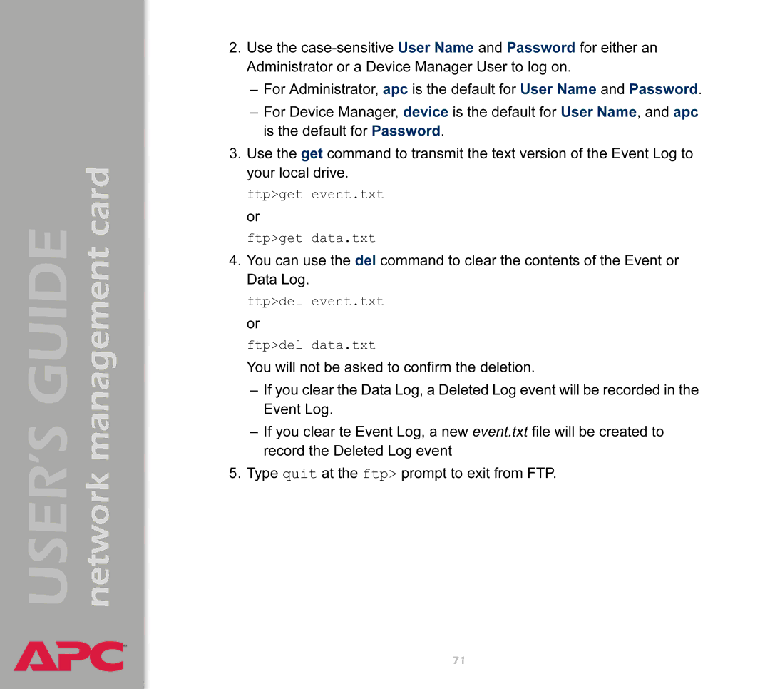 APC AP9617 manual Ftpget event.txt or Ftpget data.txt 