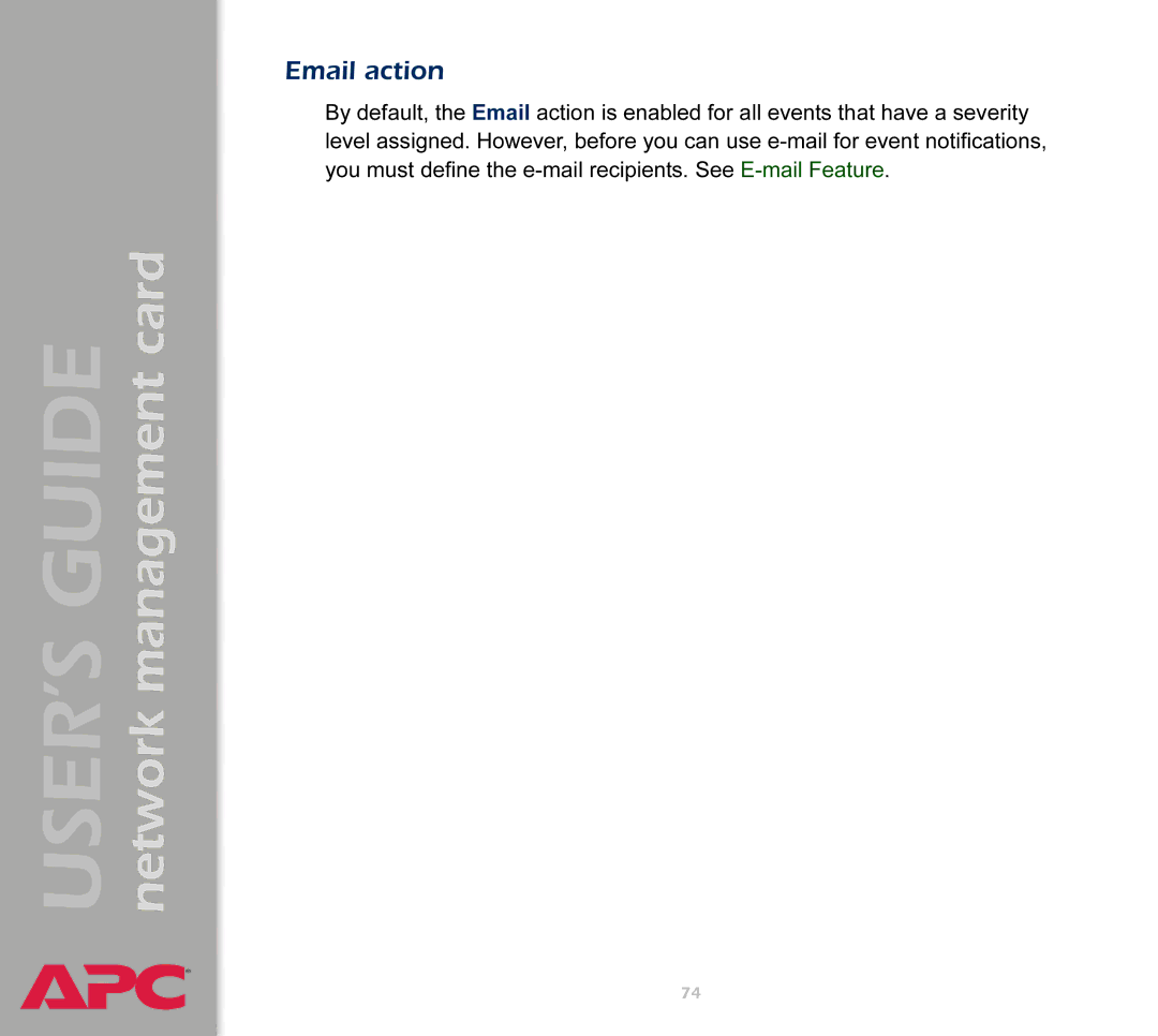 APC AP9617 manual Email action 