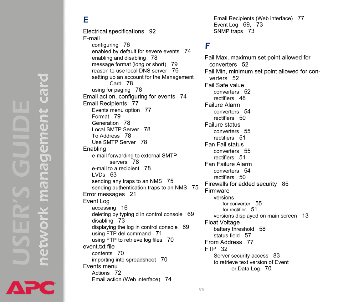 APC AP9617 manual Email action, configuring for events Email Recipients 