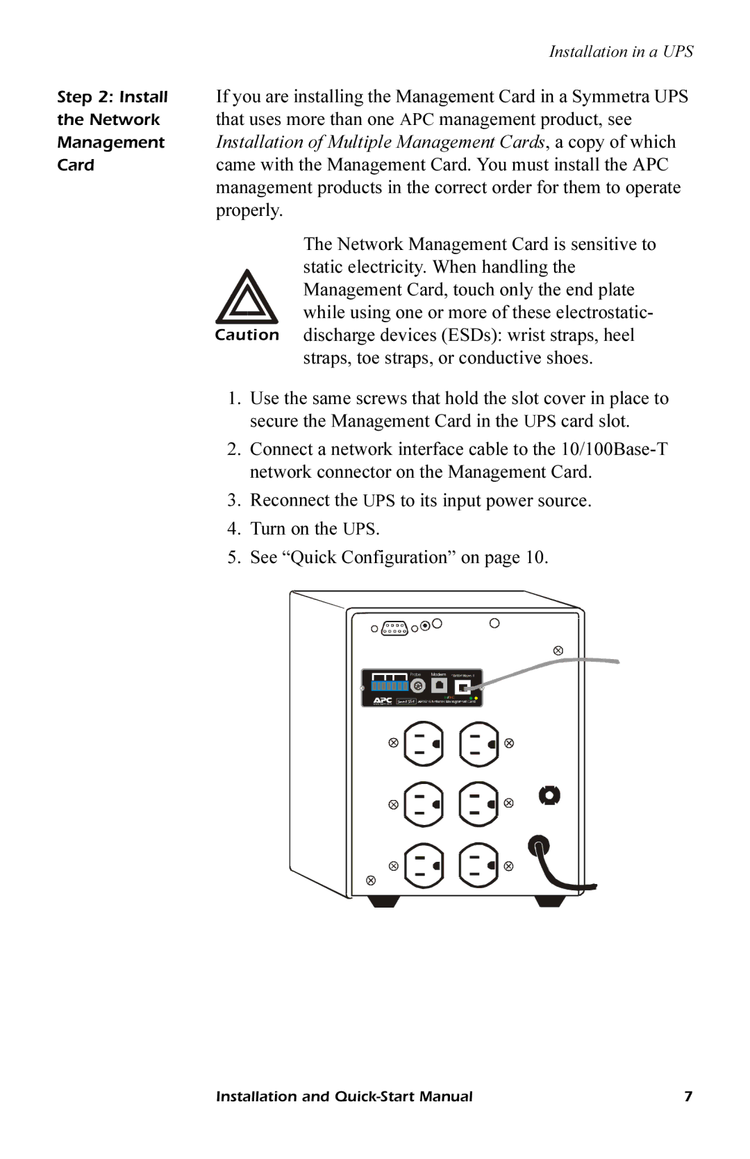 APC AP9618, AP9619 quick start manual Installation in a UPS 