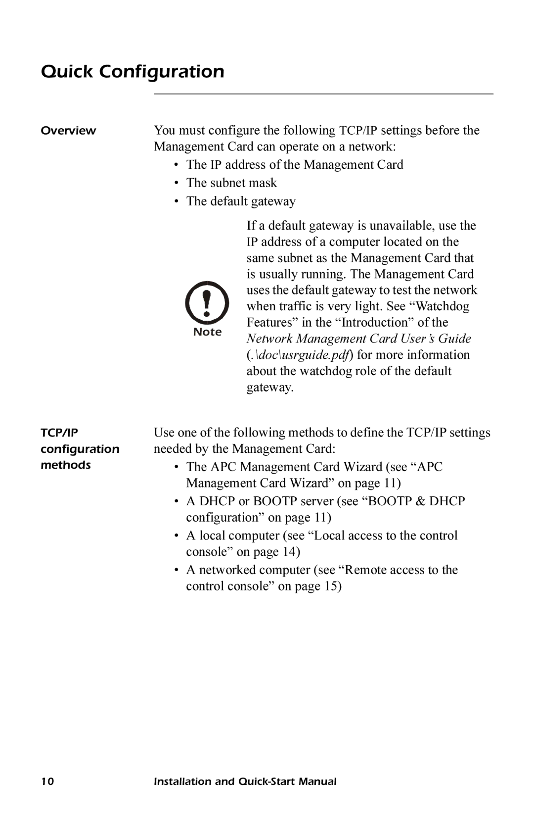 APC AP9619, AP9618 quick start manual Quick Configuration 