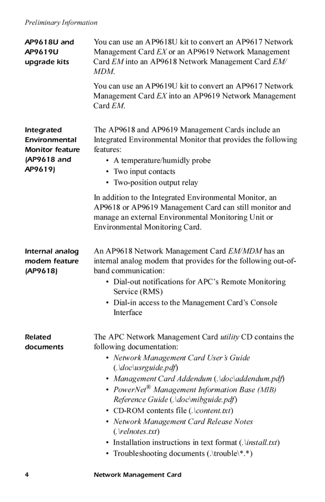 APC AP9619, AP9618 Network Management Card User’s Guide, PowerNet Management Information Base MIB, relnotes.txt 