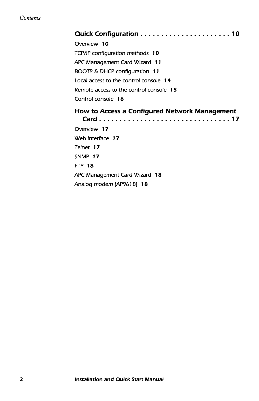 APC AP9619, AP9618 quick start manual Quick Configuration, How to Access a Configured Network Management Card, Contents 