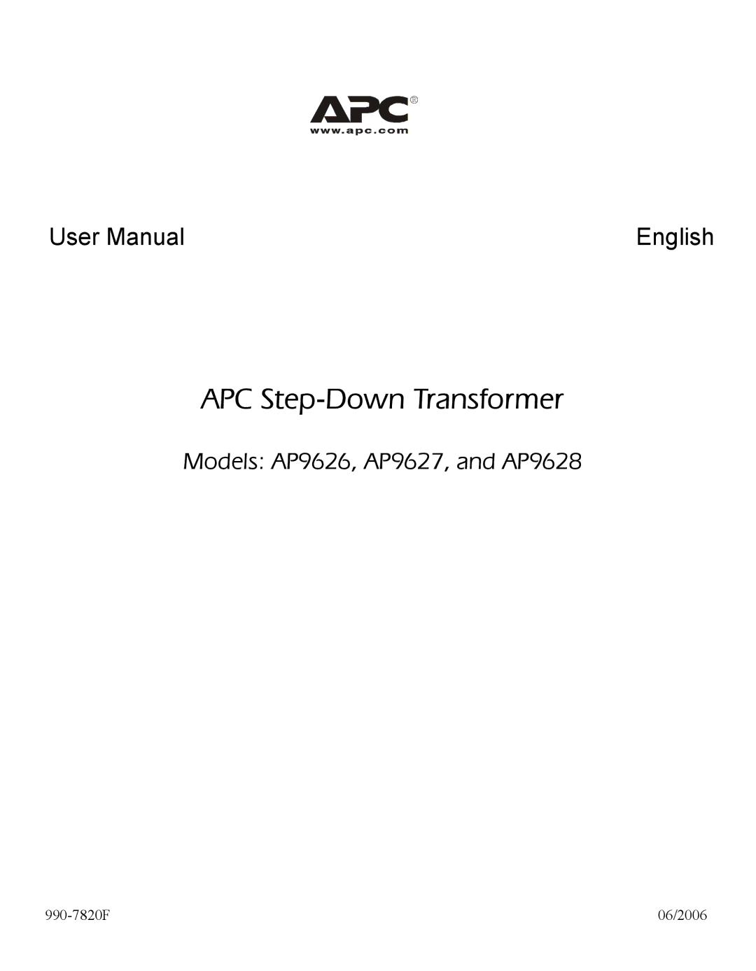 APC AP9628, AP9626, AP9627 user manual APC Step-Down Transformer 