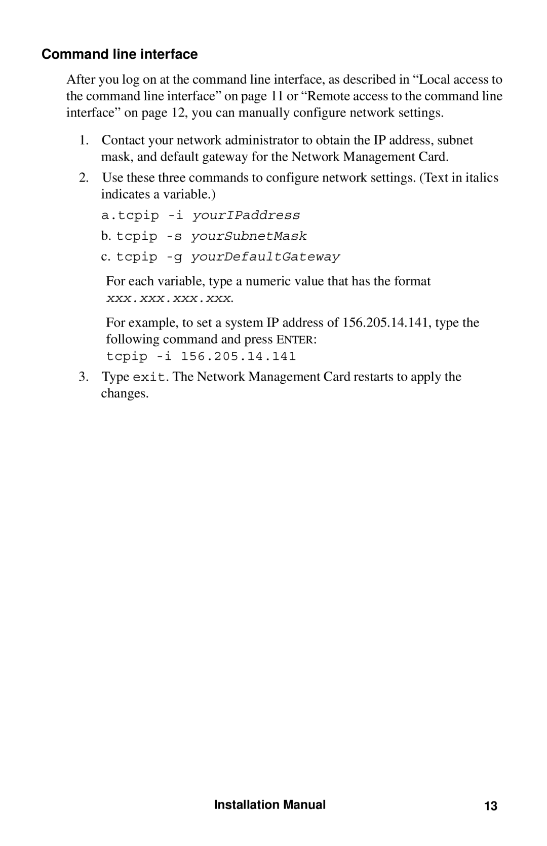 APC AP9630 installation manual Command line interface 