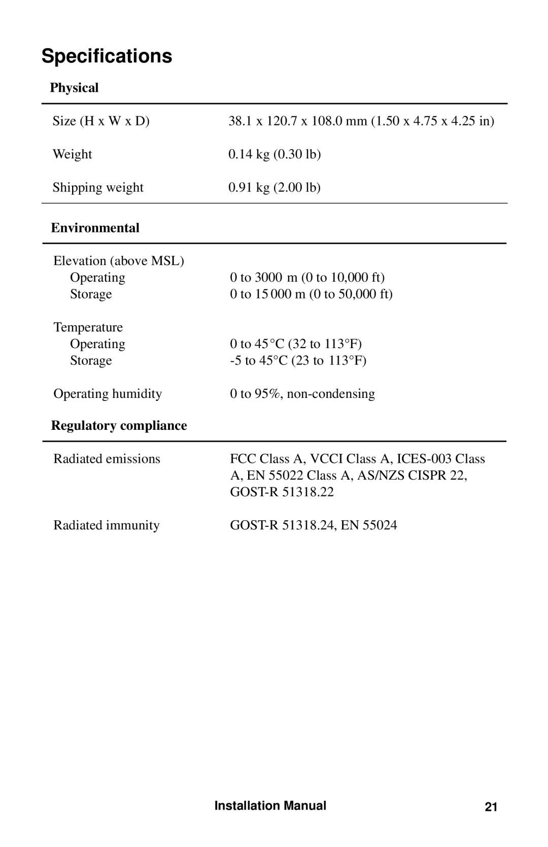 APC AP9630 installation manual Specifications, Physical 