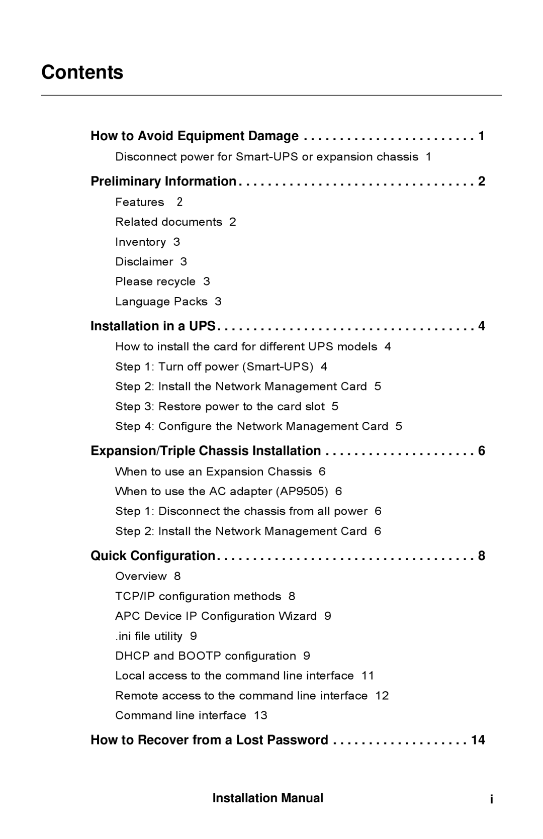 APC AP9630 installation manual Contents 