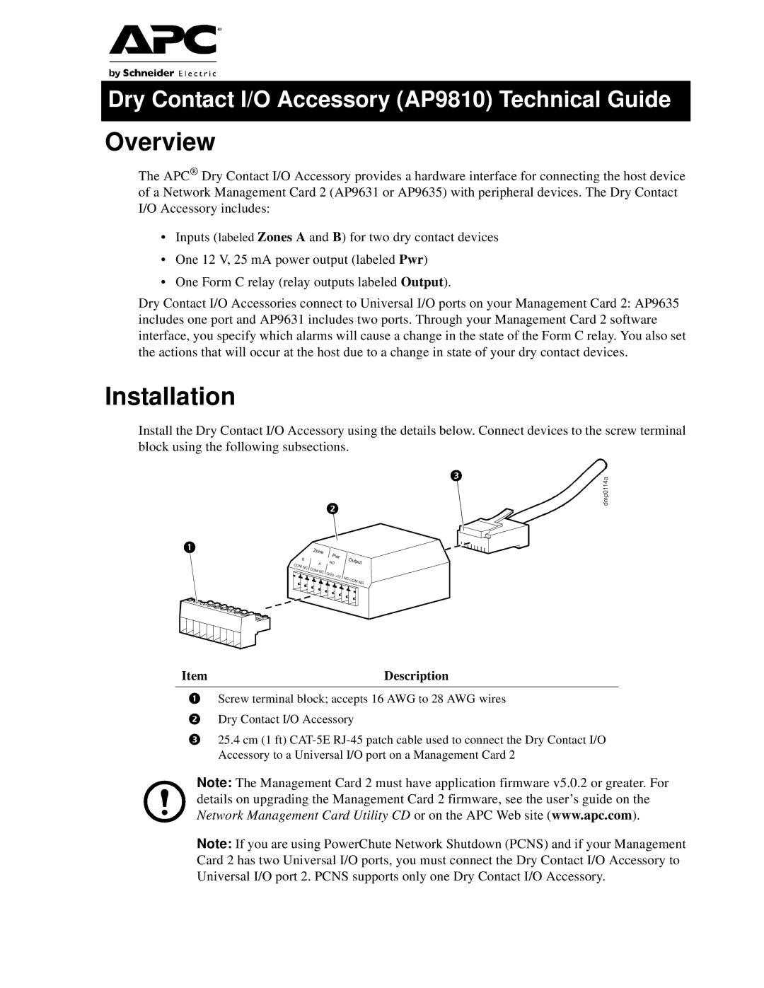 APC AP9810 manual Overview, Installation, Description 