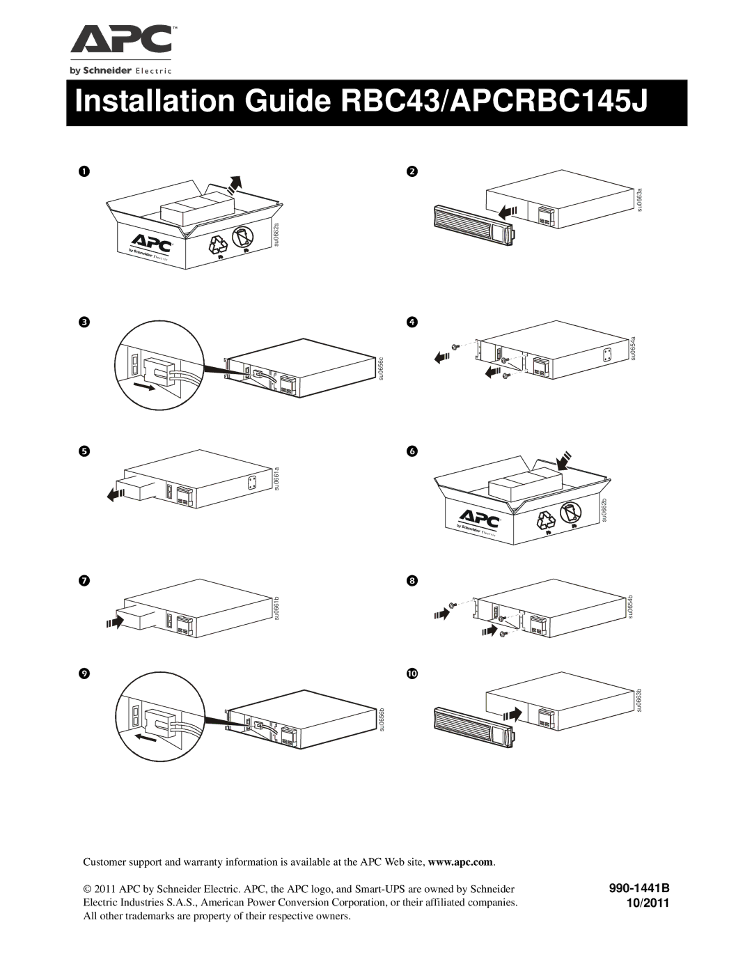 APC su0662a, su0654a, su0654b, su0661a, su0663b, su0656b, su0656c, su0663a warranty Installation Guide RBC43/APCRBC145J 