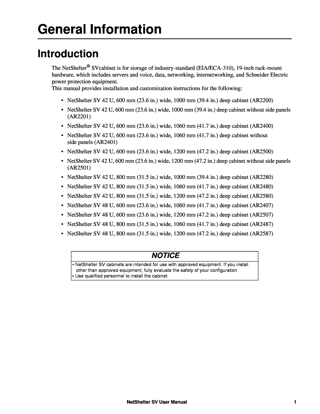 APC AR2400 user manual General Information, Introduction, Notice 