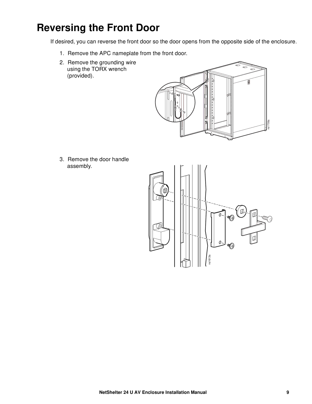 APC AR3814 installation manual Reversing the Front Door 