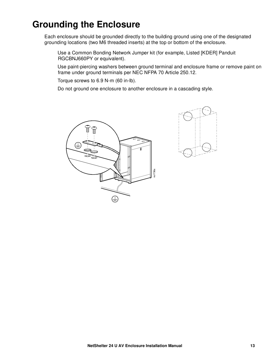 APC AR3814 installation manual Grounding the Enclosure 