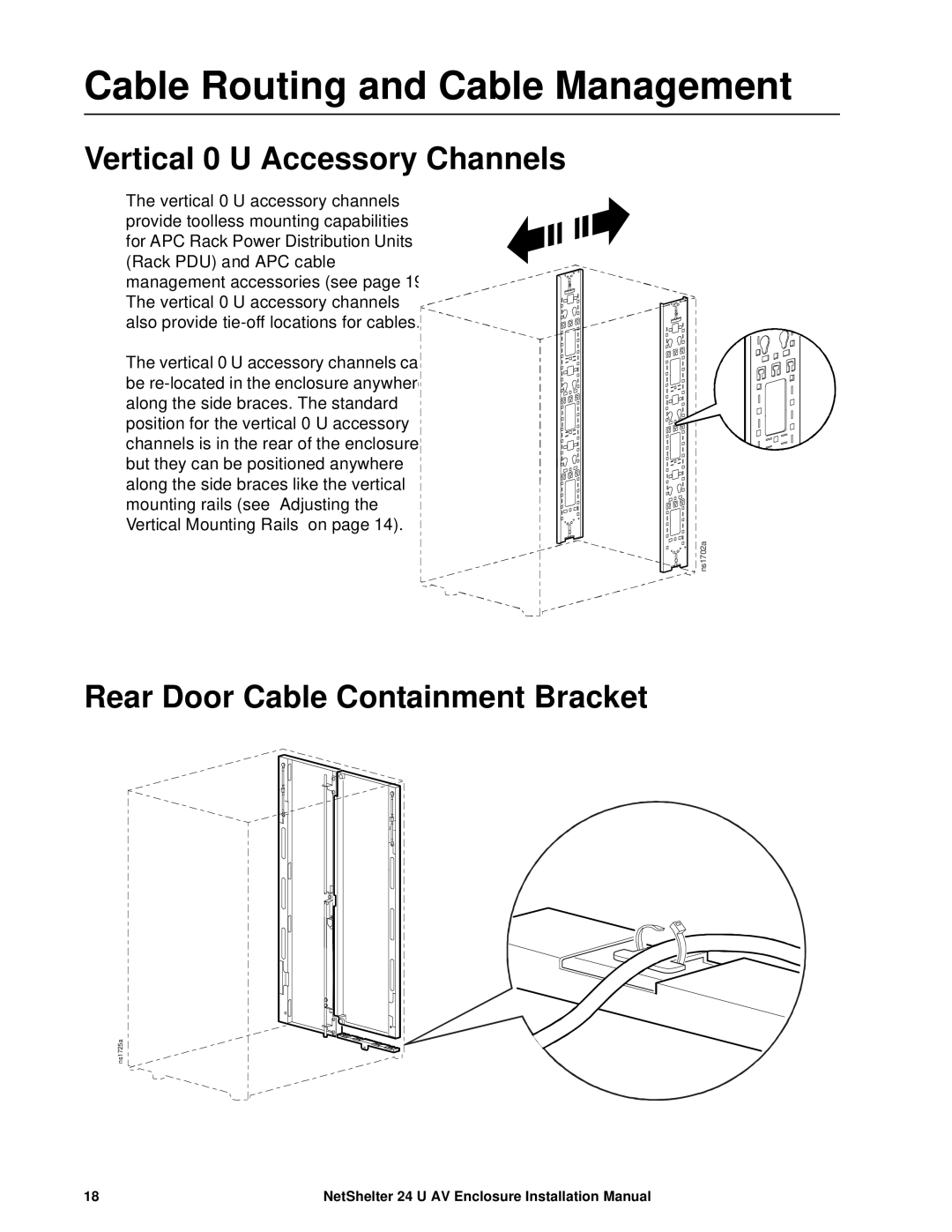 APC AR3814 Cable Routing and Cable Management, Vertical 0 U Accessory Channels, Rear Door Cable Containment Bracket 