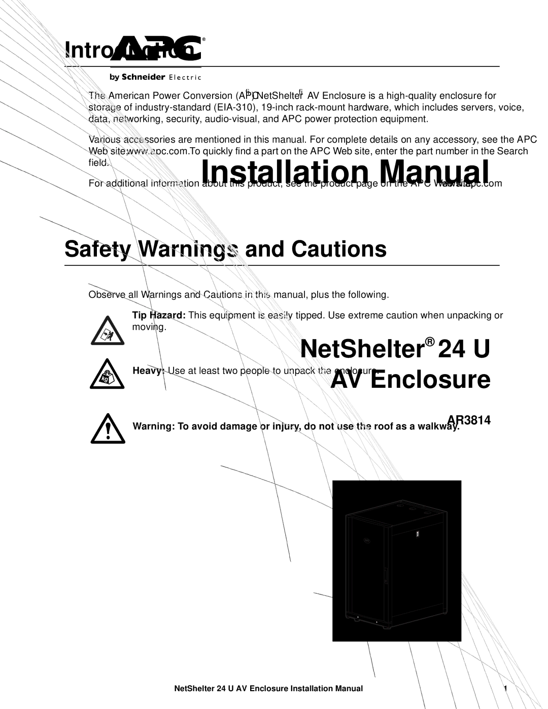 APC AR3814 installation manual Introduction, Safety Warnings and Cautions 