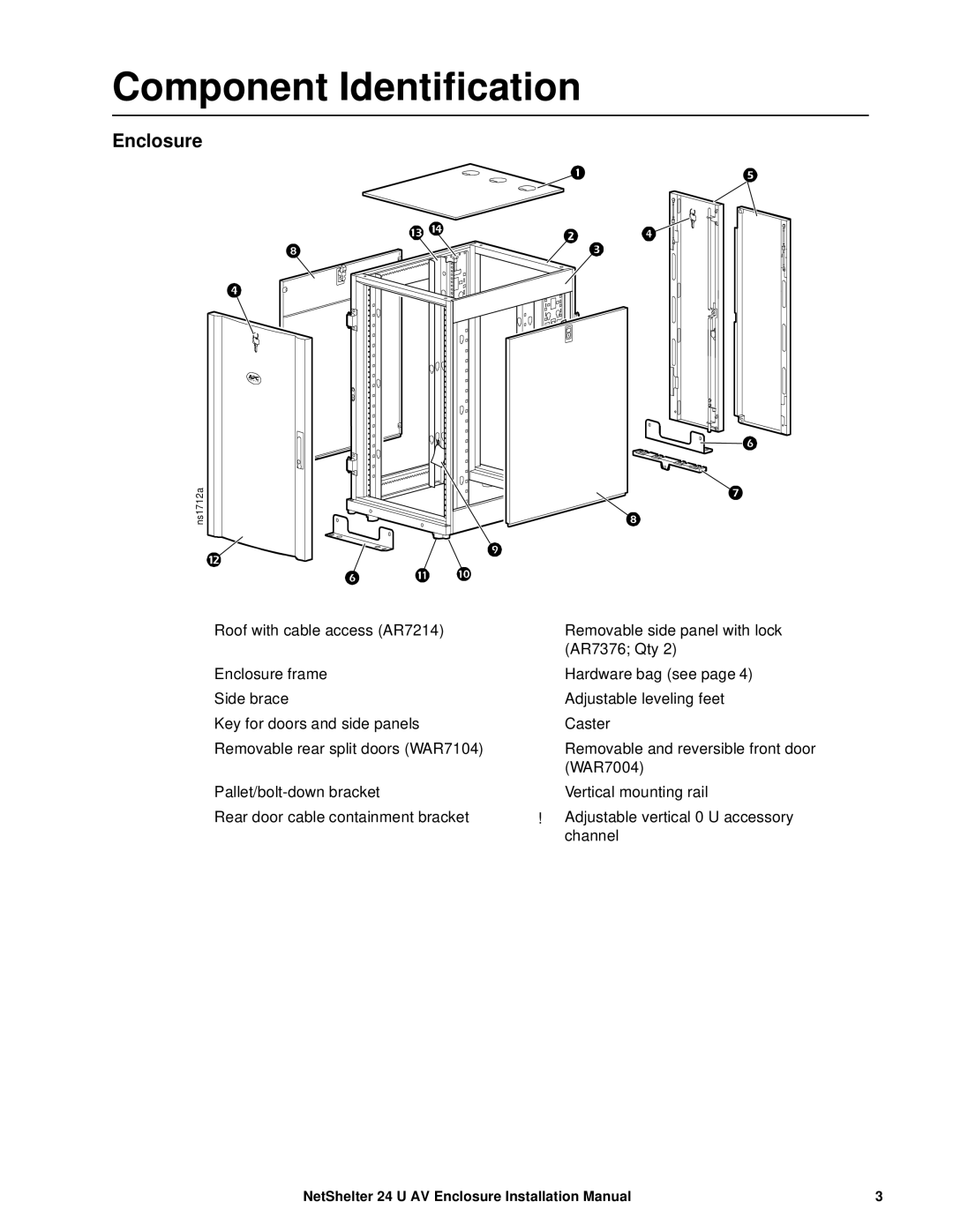 APC AR3814 installation manual Component Identification, Enclosure 