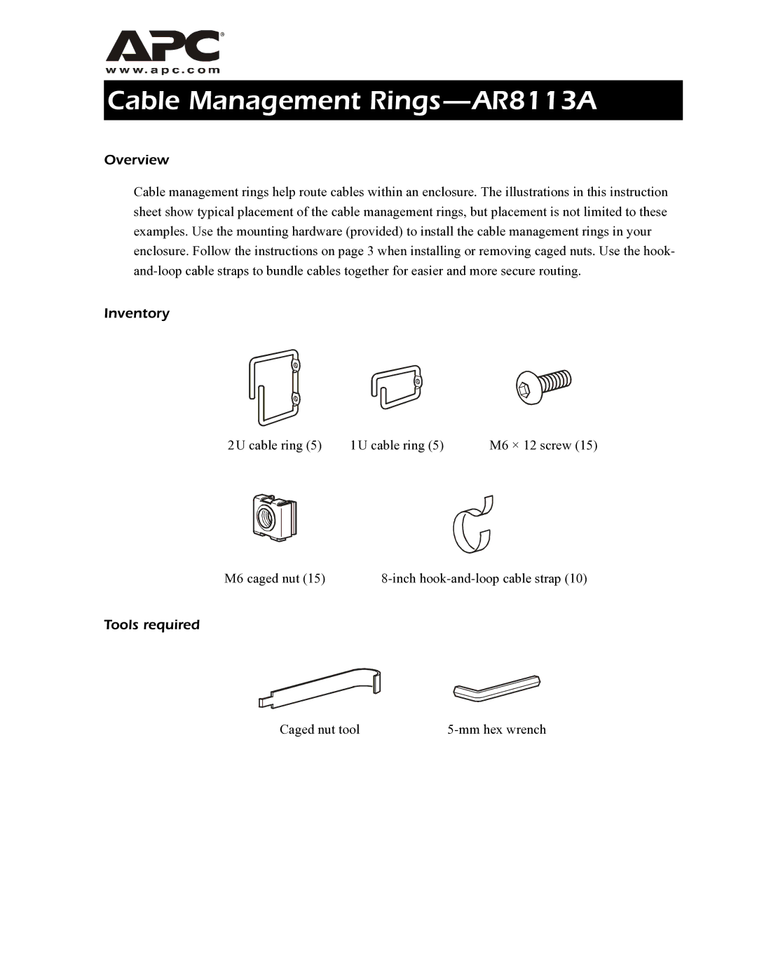 APC instruction sheet Cable Management Rings-AR8113A 