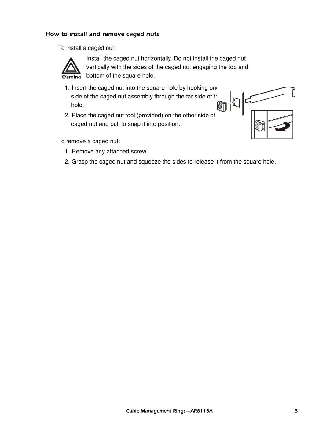 APC AR8113A instruction sheet How to install and remove caged nuts 