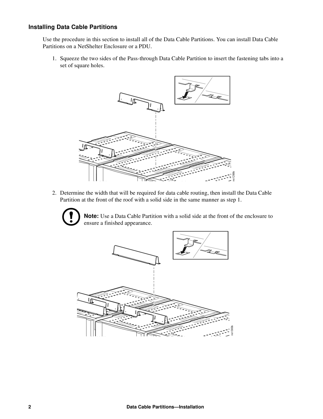 APC AR8163ABLK, AR8173BLK, AR8182BLK, AR8184, AR8162ABLK manual Installing Data Cable Partitions 