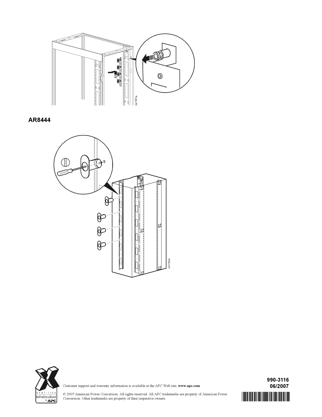 APC AR8444, AR8443A manual 990-3116, 06/2007 